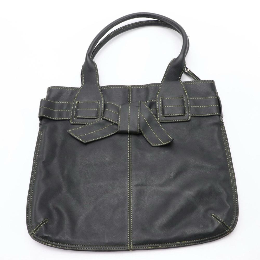 Chic Black Leather Tote Bag with Bow Detail